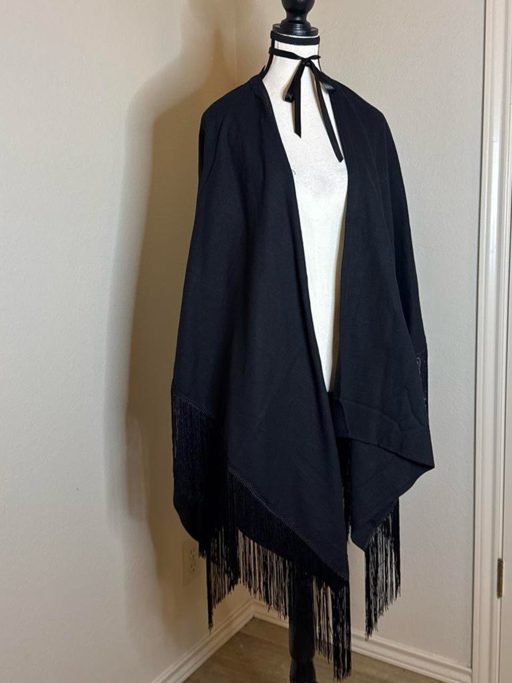 Foxblood Black Fringe Shawl Wrap - Women’s Poncho
